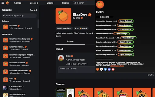 Efaz’s Roblox Extension ডাউনলোড করুন – সব ফিচার এখন এক জায়গায় - Screenshot 3