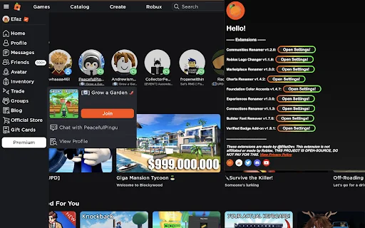 Efaz’s Roblox Extension ডাউনলোড করুন – সব ফিচার এখন এক জায়গায় - Screenshot 1